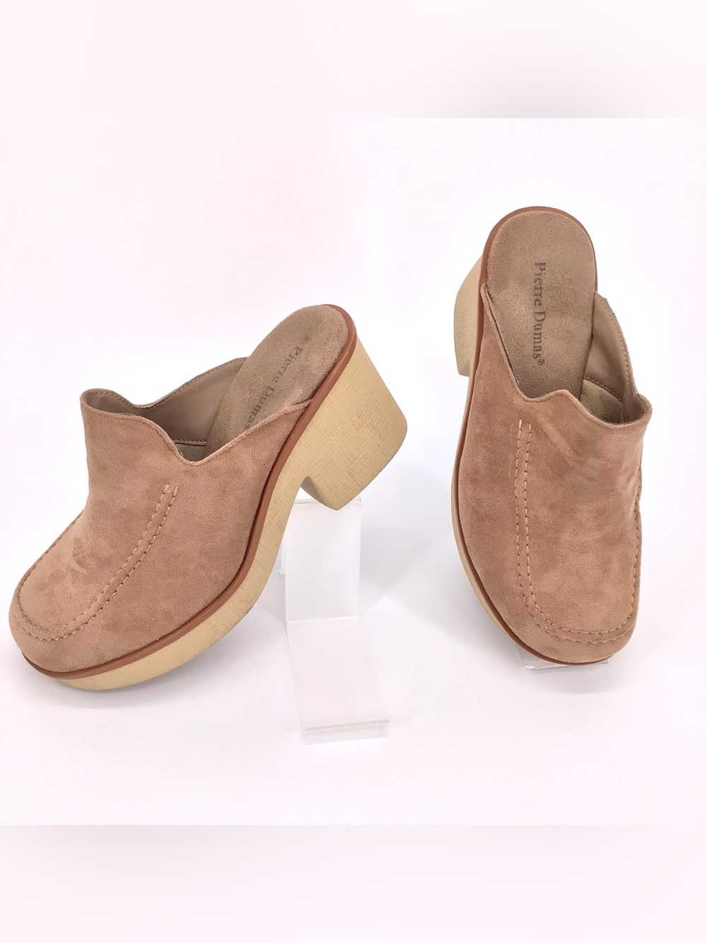 Pierre Dumas Women's Taupe Suede Closed-Toe Slide Mules Clogs Size 8.5